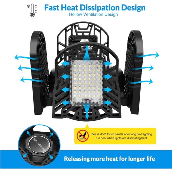 120W Deformable LED Garage Light, E27 Shop Lights Ceiling Light 6000k Warehouse - Picture 4 of 8
